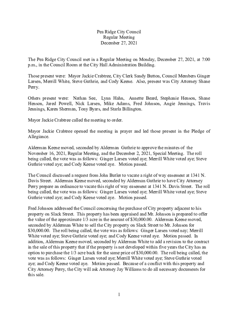 Fillable Online City Council to Pea Ridge, Arkansas Fax Email Print pdfFiller