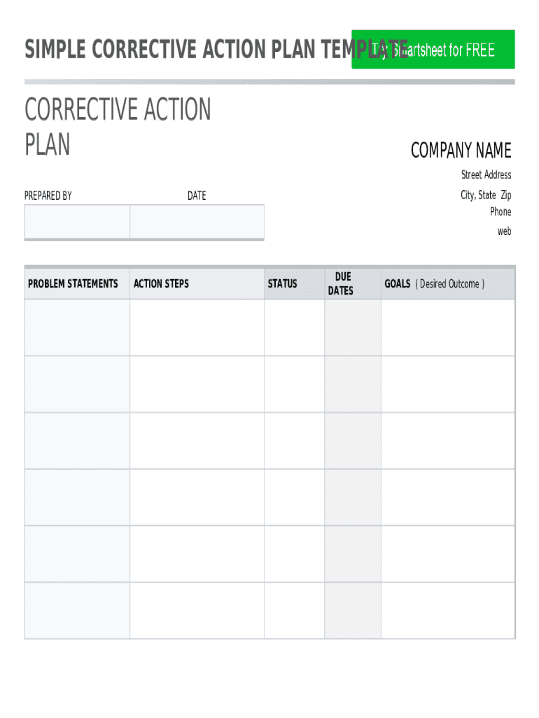 simple corrective action plan template Doc Template pdfFiller simple corrective action plan template Doc Template pdfFiller
