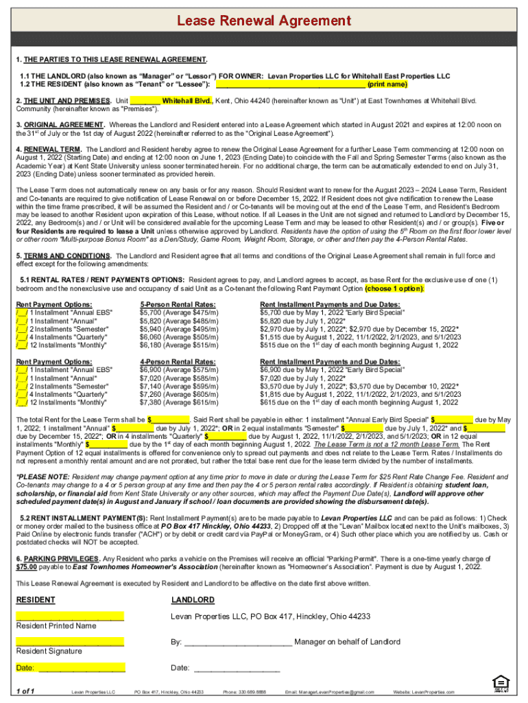Fillable Online LP Lease Renewal Agreement KSU Townhomes August 2022