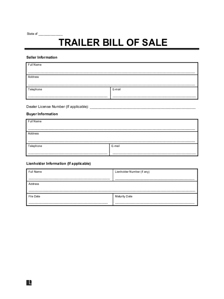 Fillable Online Free Arkansas Trailer Bill of Sale TemplatePDF & Word