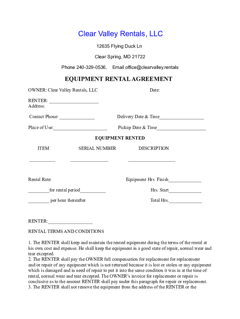 Fillable Online equipmentrentalagreement.docx Fax Email Print pdfFiller