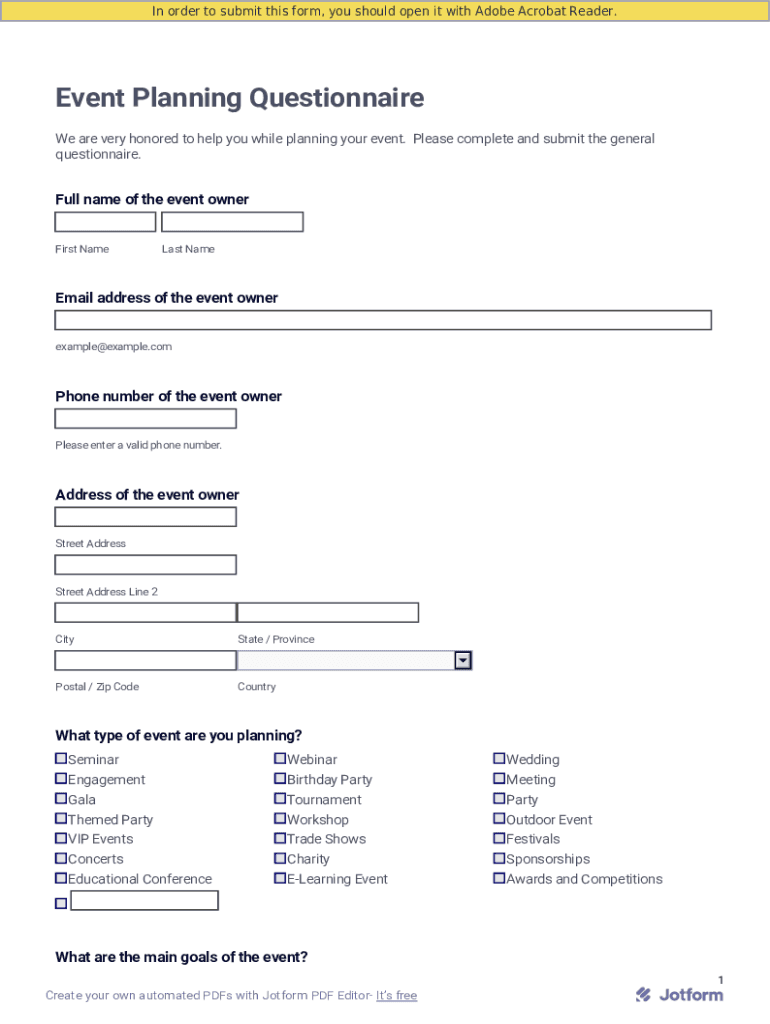 Fillable Online Event planning questionnaire 30 questions to ask Fax