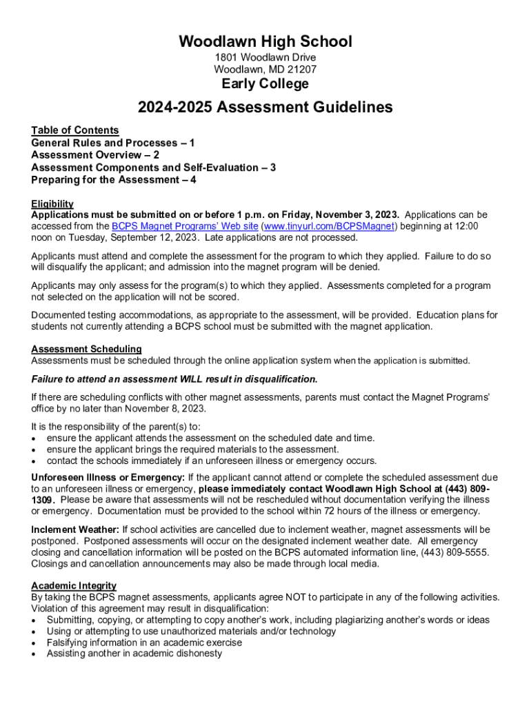 Fillable Online Woodlawn High School Division of Curriculum and