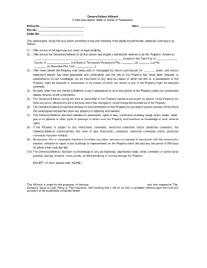 Owners/Sellers Affidavit