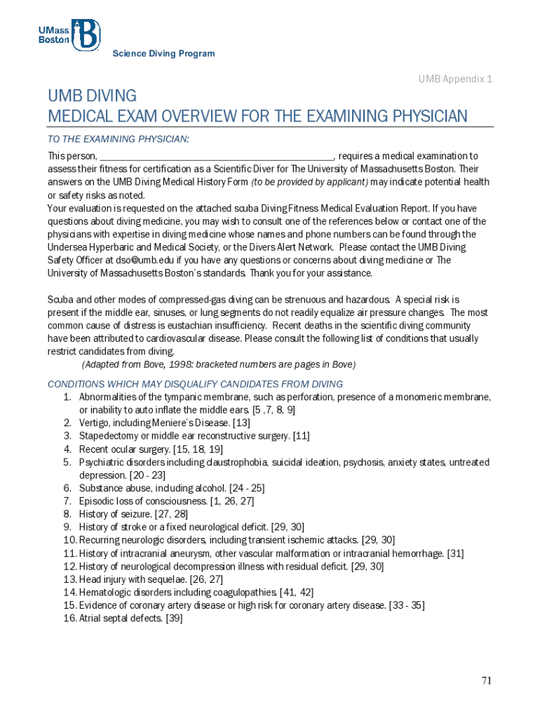 Fillable Online Diving Medical Exam Overview for the examinationing