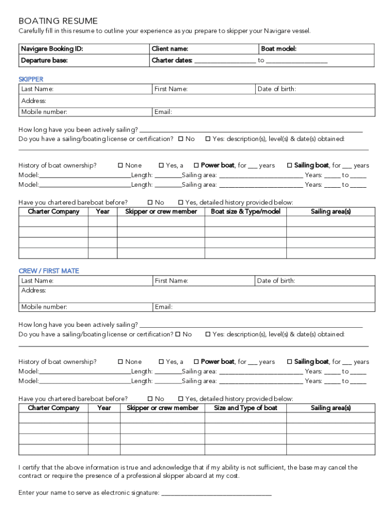 Fillable Online What is a boating or sailing resume? Fax Email Print
