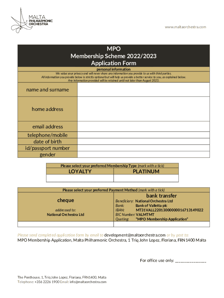 Fillable Online MPO Membership Scheme 2022/2023 Application Form Fax
