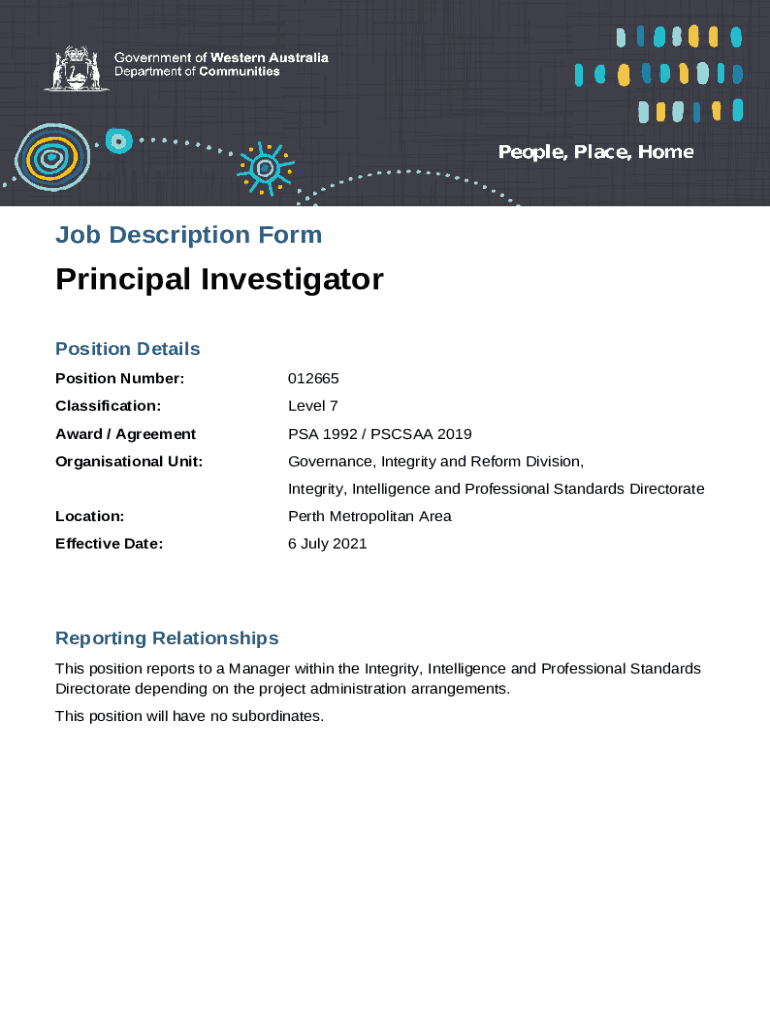 Job Description Principal Investigator Position Details Doc Template
