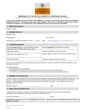 Application to Transfer from SSRSS to a KiwiSaver Scheme