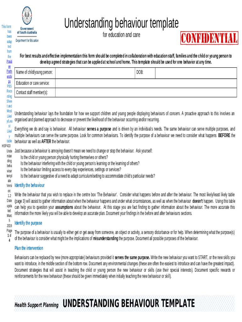 HSP433 Understanding behaviour template A form used to grant authority for the administration of med Preview on Page 1