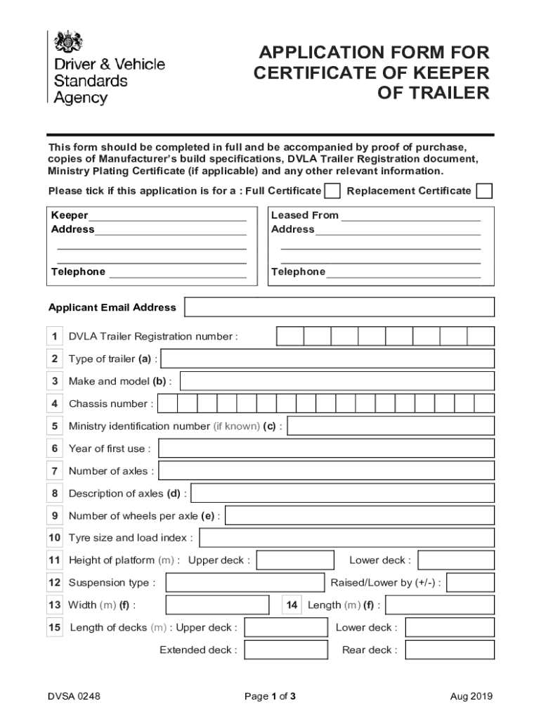 certificate of keeper of trailer Preview on Page 1