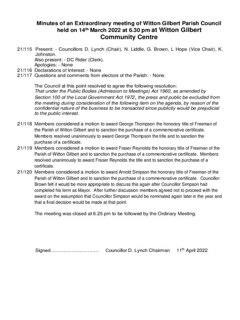 Fillable Online Witton Gilbert Parish Council Durham County Council