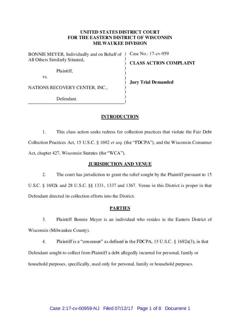 Fillable Online Wisconsin Eastern District Court Information Page Fax