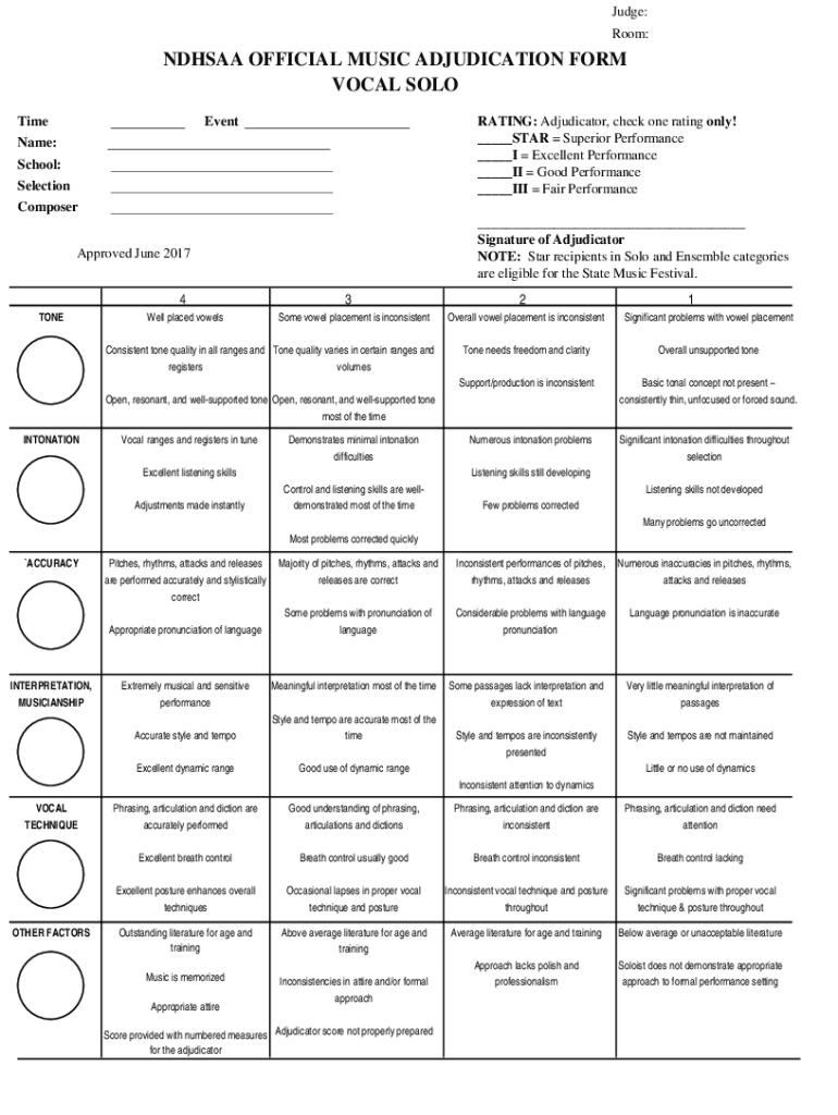 Vocal Solo Festival Adjudication Form Preview on Page 1