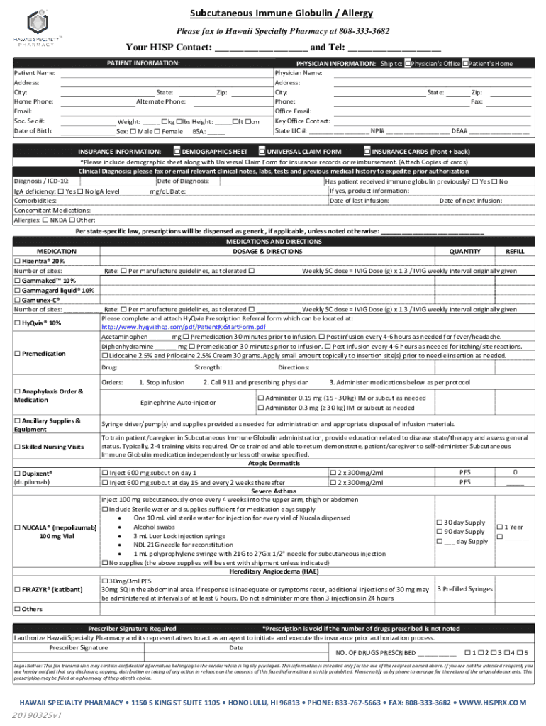 Immune Globulin Therapy Enrollment Form Preview on Page 1