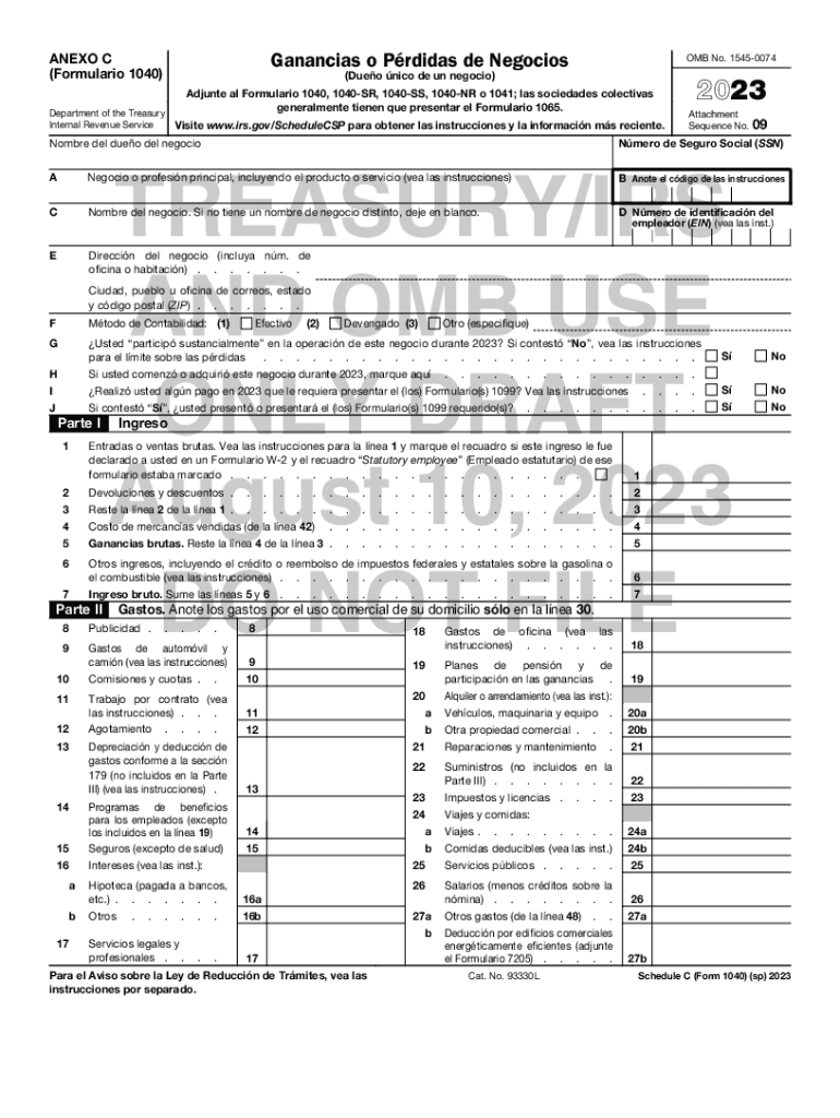 Completable En línea 2023 Schedule C (Form 1040) (sp). Profit or Loss From Business (Sole