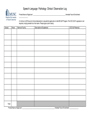 Speech-Language Pathology Clinical Observation Log