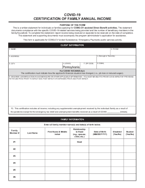 Fillable Online Covid 19 Certification Of Family Annual Income