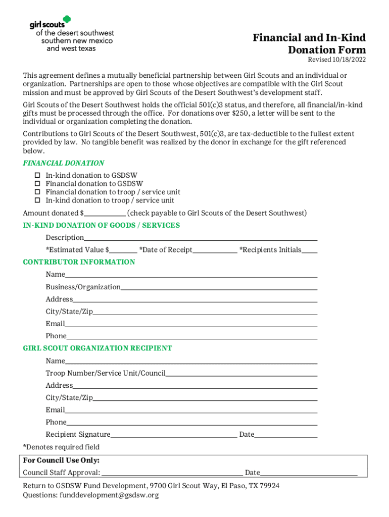 Fillable Online Financial and InKind Donation Form Fax Email Print