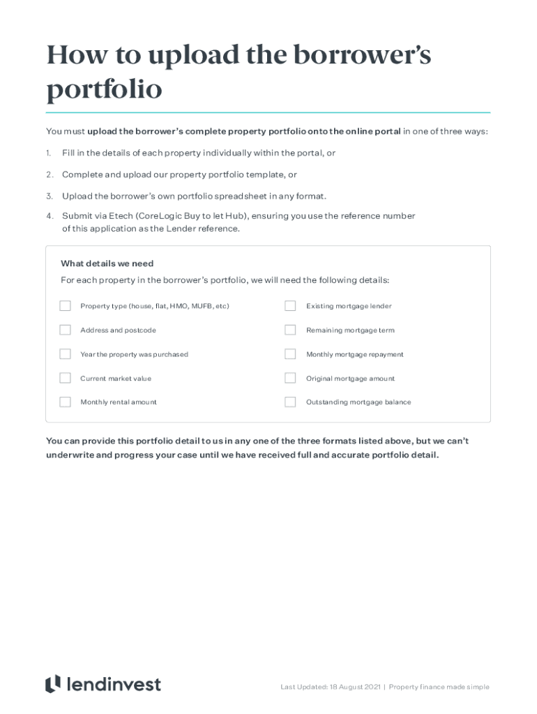 Fillable Online Portfolio Landlord Support Guide for intermediary use