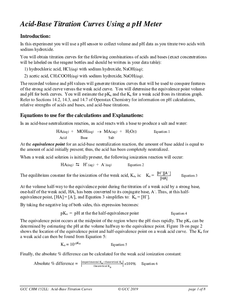 Fillable Online web gccaz AcidBase titration using pH meter, And
