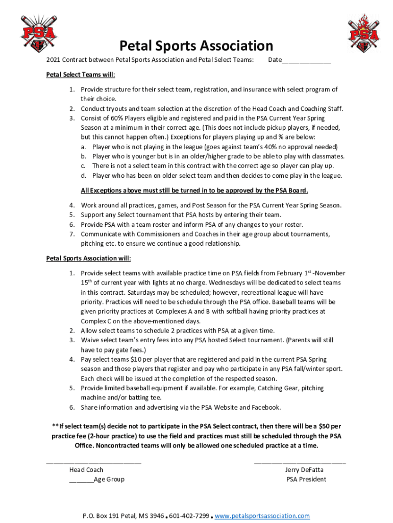 Fillable Online Registration forand is... Petal Sports Association