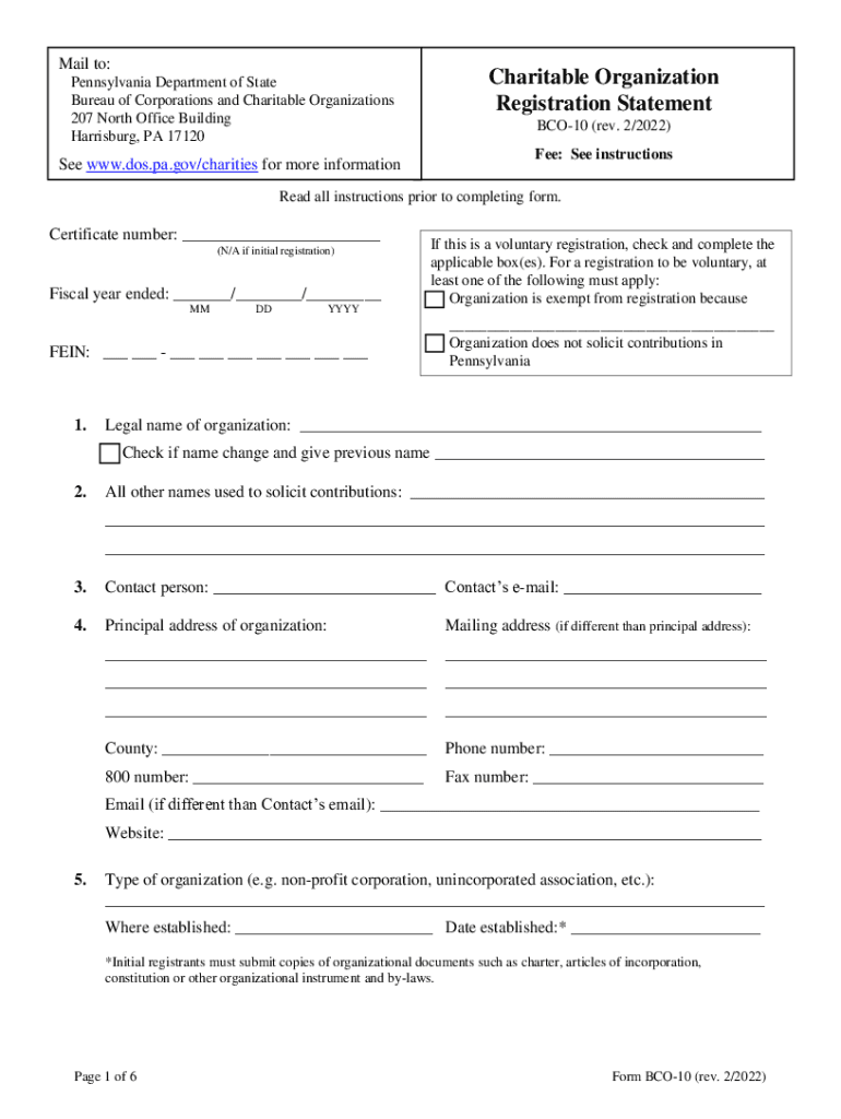 BCO-10 Renewal Application - Pa Department of State Preview on Page 1