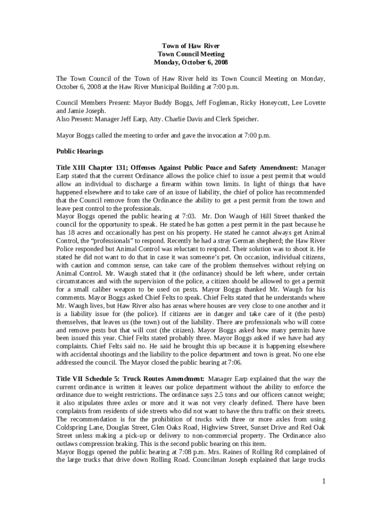 TOWN OF HAW RIVER, NORTH CAROLINA CODE OF Doc Template pdfFiller