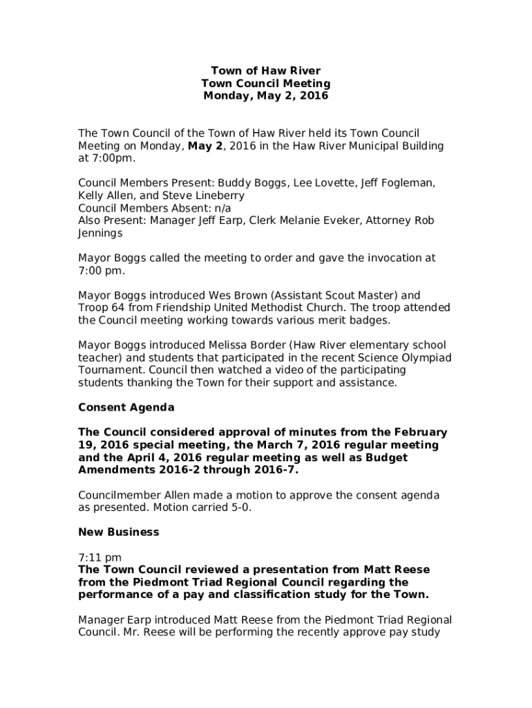 Town of Haw River, NC Town Documents Doc Template pdfFiller