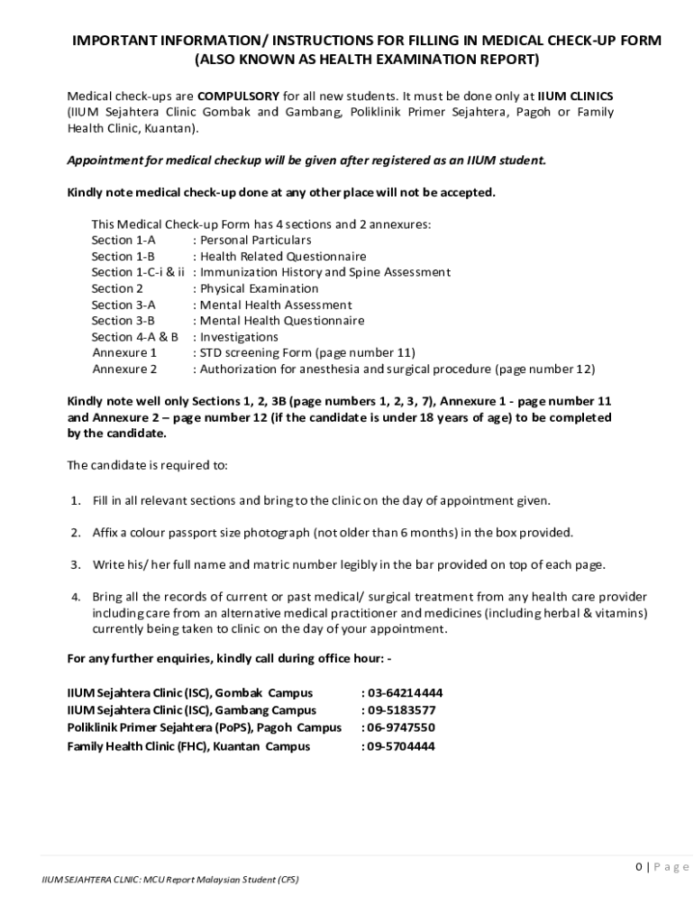 Fillable Online When to have health examinations Immigration and