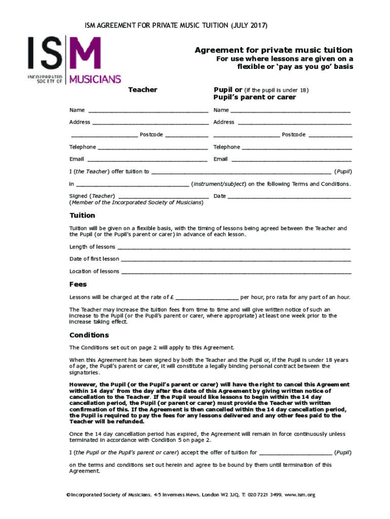 Fillable Online Music Teacher Contract Template Form Fill Out and Fillable Online Music Teacher Contract Template Form Fill Out and