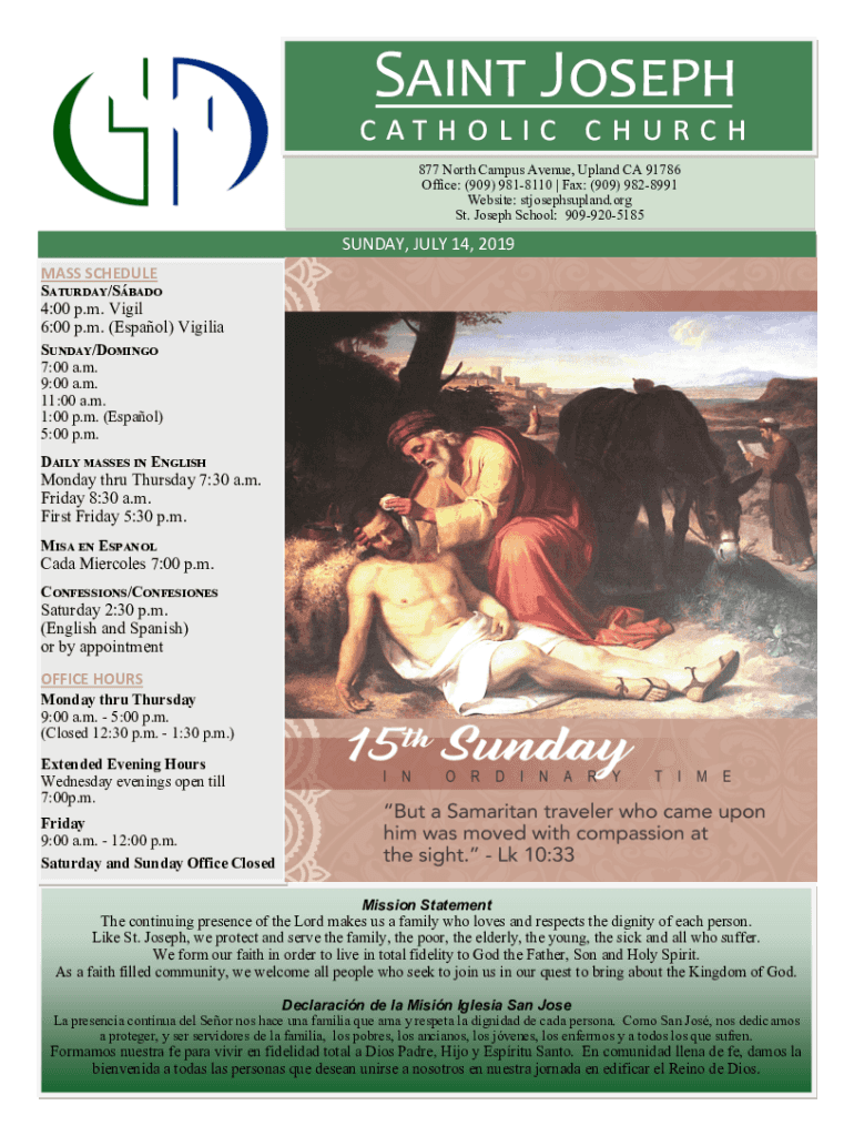 Fillable Online St joseph catholic church upland. Fax Email Print pdfFiller