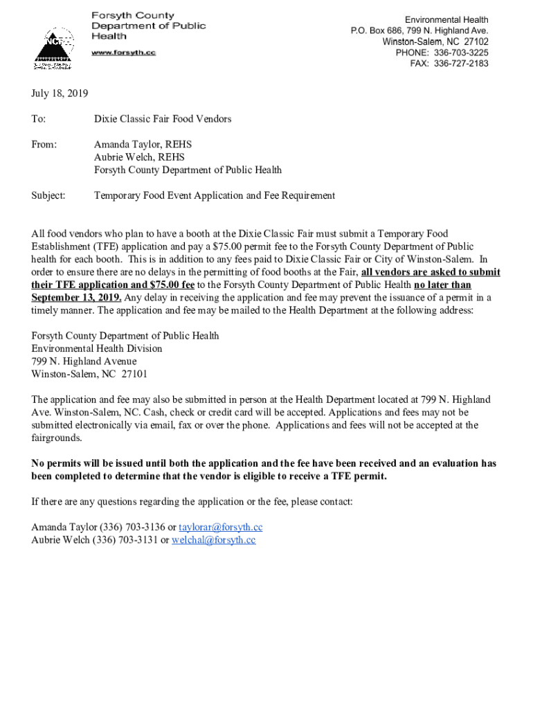 Fillable Online Dixie Classic Fair Temporary Food Establishment Permit