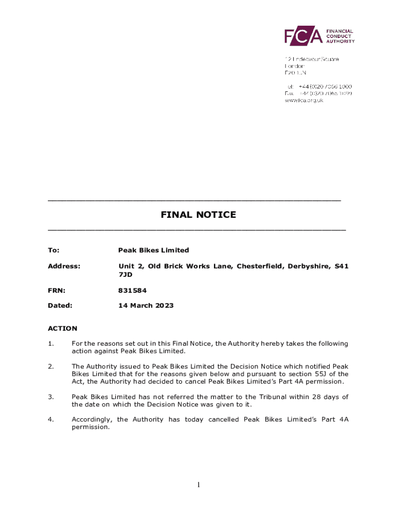 Fillable Online PEAK BIKES Unit 2 Old Brick Works Lane, Chesterfield