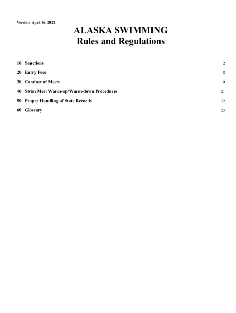 Fillable Online ALASKA SWIMMING Rules and Regulations Fax Email Print