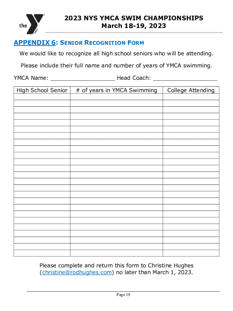 Fillable Online 2023 New York State YMCA Swimming Championship Fax