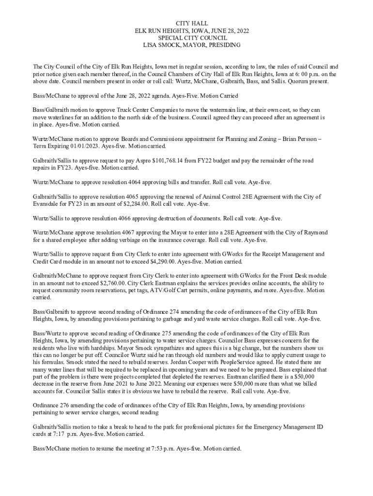 Fillable Online Government City of Elk Run Heights, Iowa Fax Email Print pdfFiller