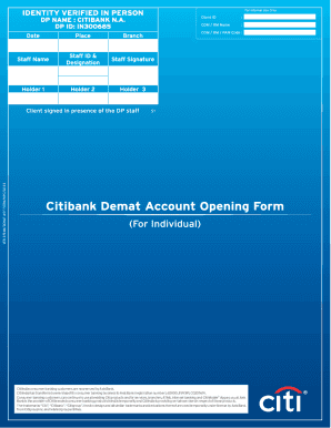 Fillable Online 30 Citibank Demat Account Opening Form (Individuals ...