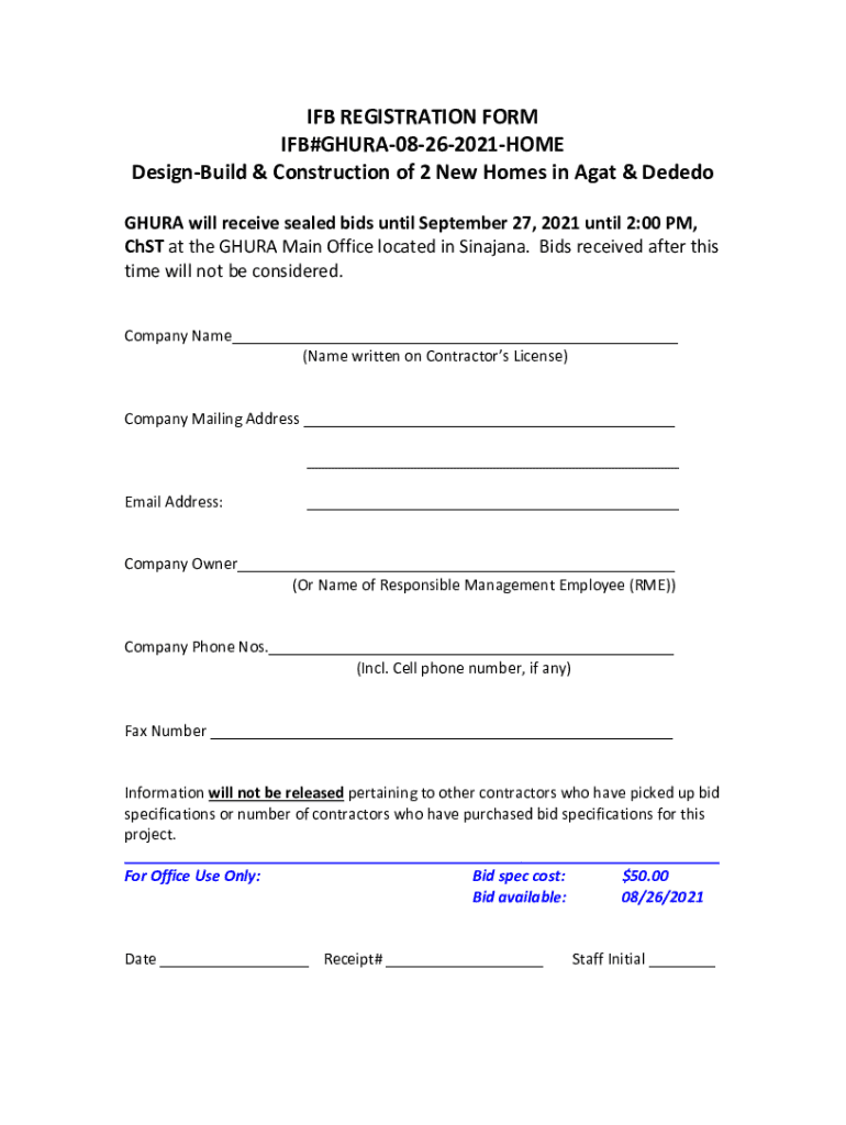 Fillable Online IFB REGISTRATION FORM IFBGHURA021009PH/GT Fax
