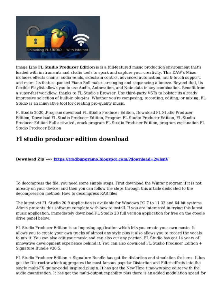 Fillable Online Image Line Fruity Loops FL Studio 20 (Producer Edition