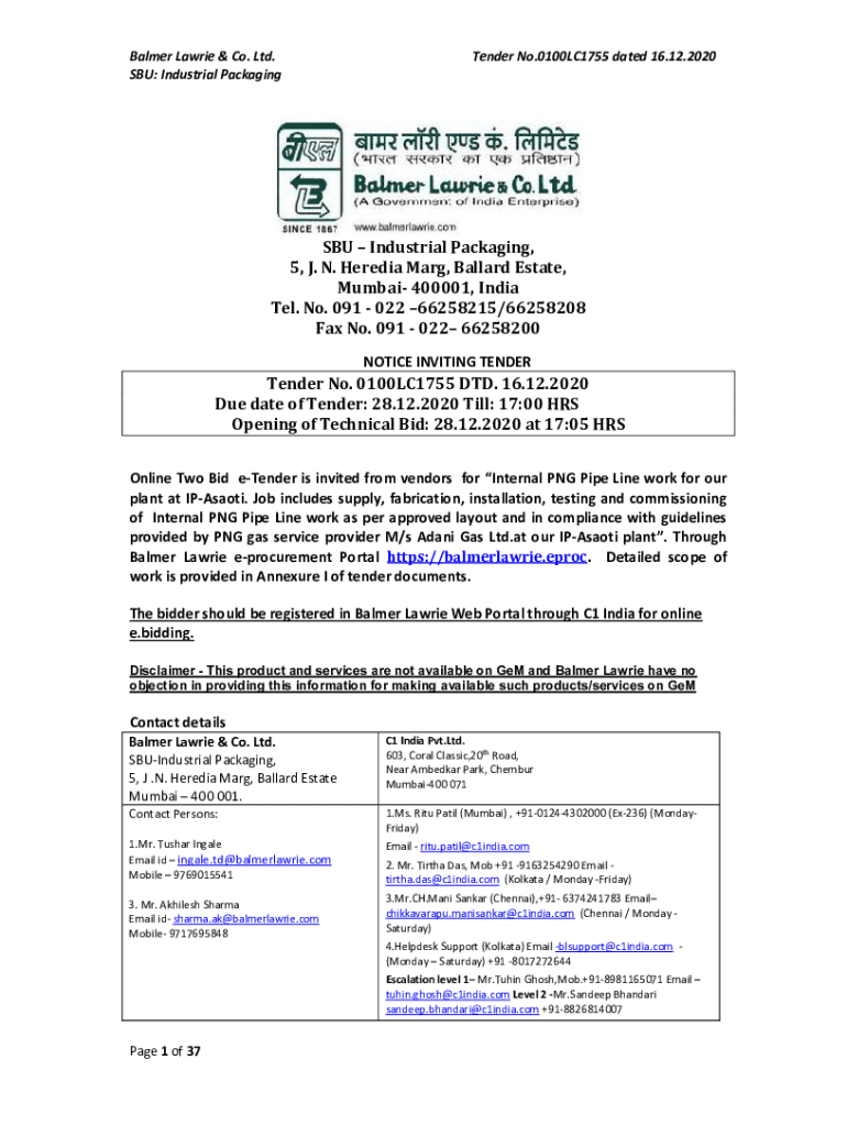 Fillable Online Tender doc PNG Pipe Line work Asaoti 27.11.20 R2 Fax