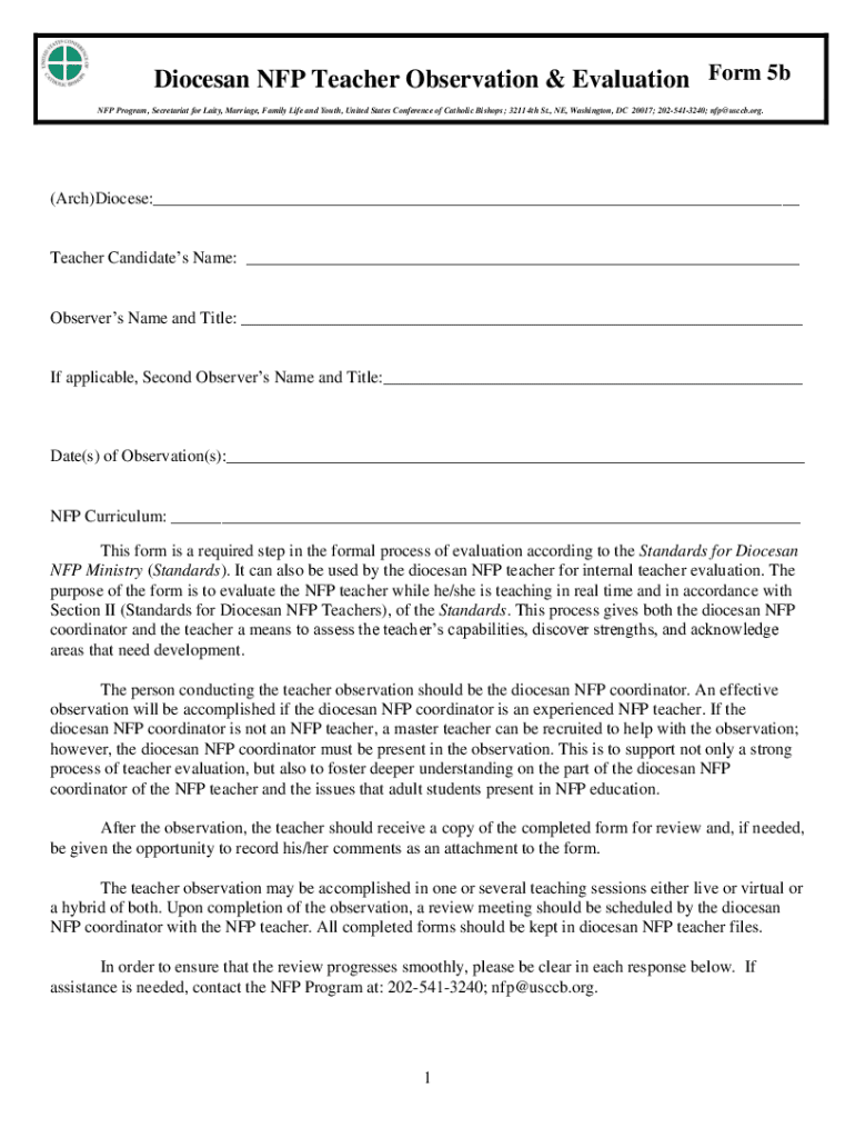 Fillable Online Form D Diocesan NFP Teacher Observation & Evaluation ...