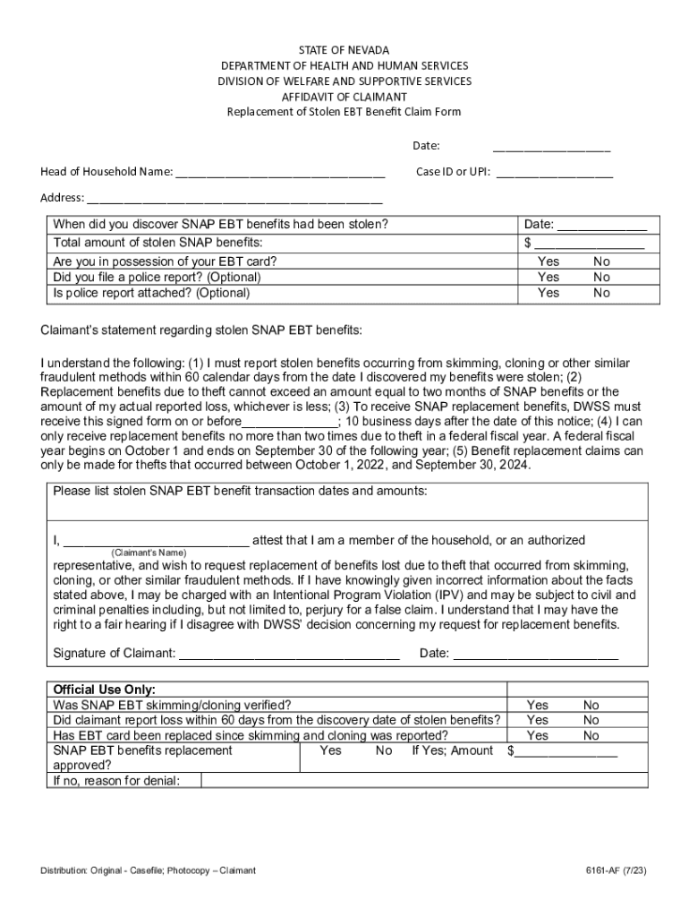 Fillable Online dwss nv Replacement of Stolen EBT Benefits DWSS