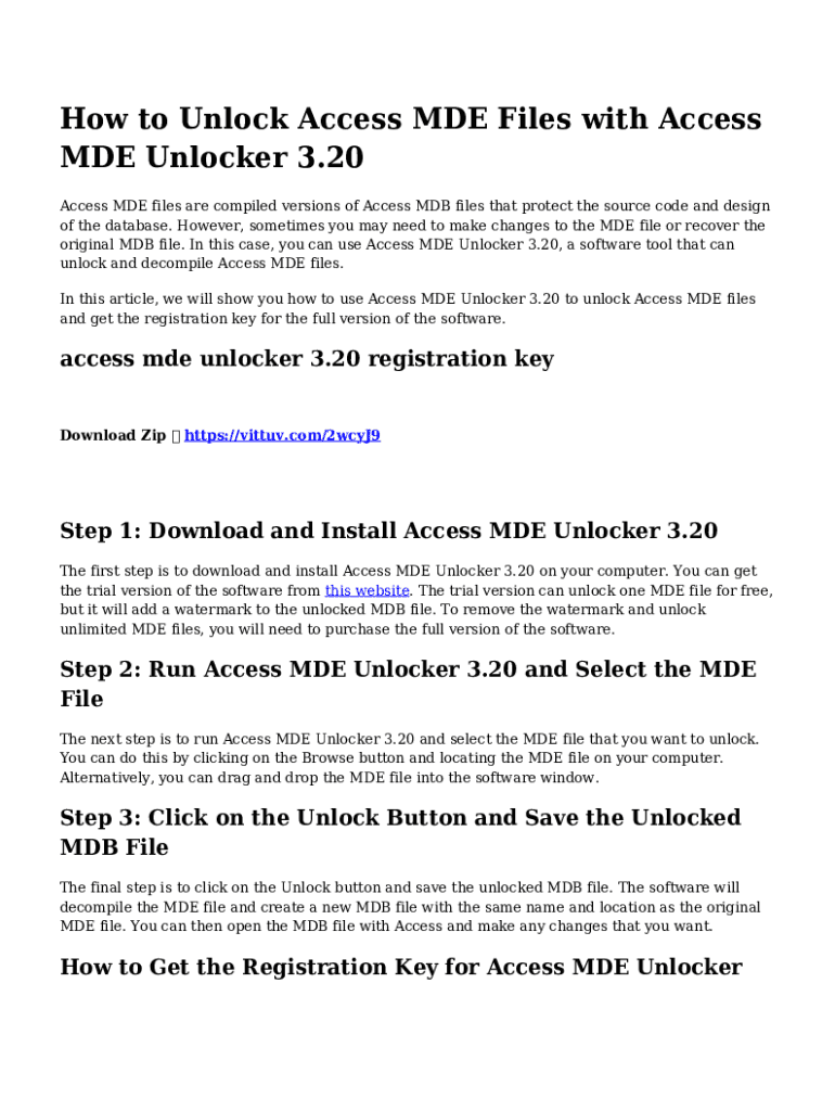 Fillable Online Access MDE Unlocker Frequently Asked Questions Fax