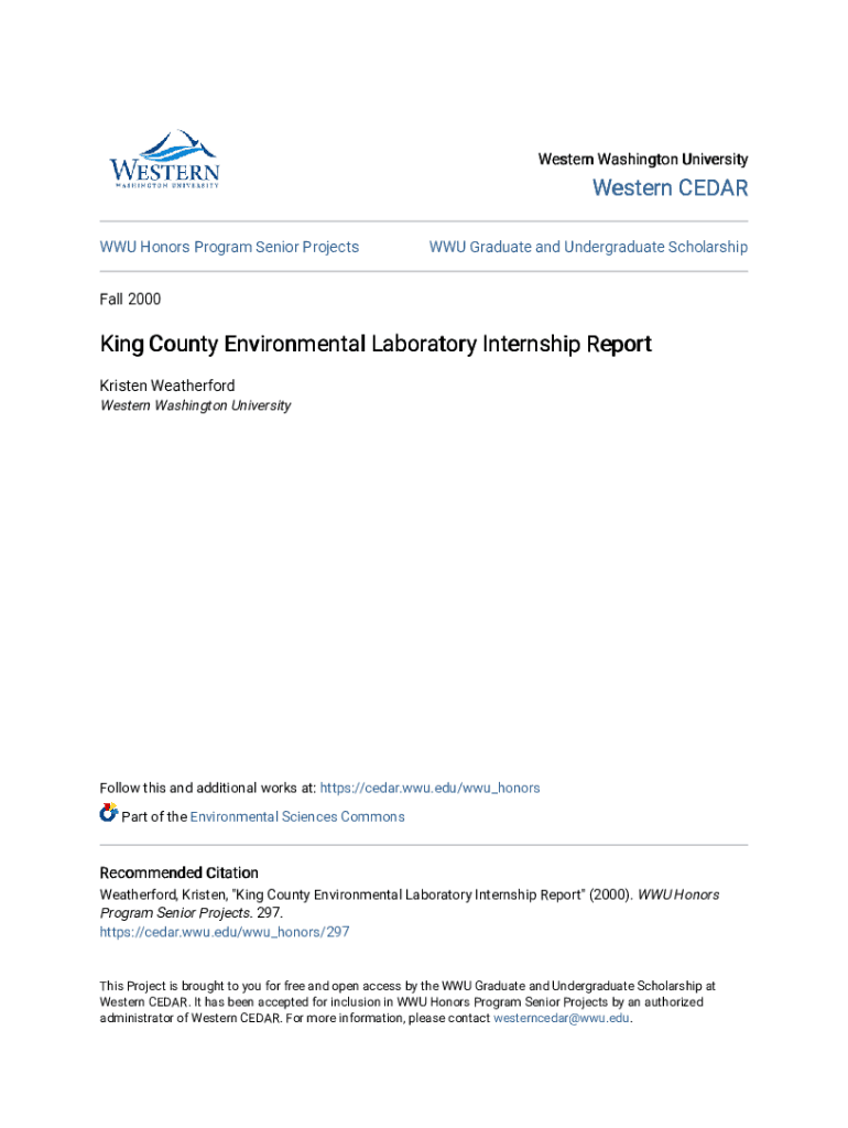 Fillable Online King County Environmental Laboratory Internship Report