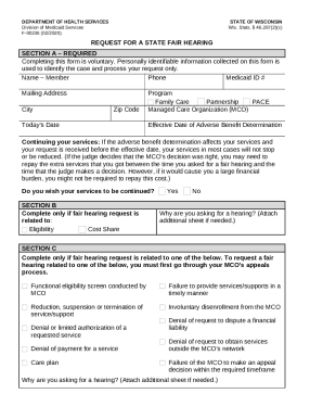 REQUEST FOR A STATE FAIR HEARING SECTION A Doc Template | pdfFiller