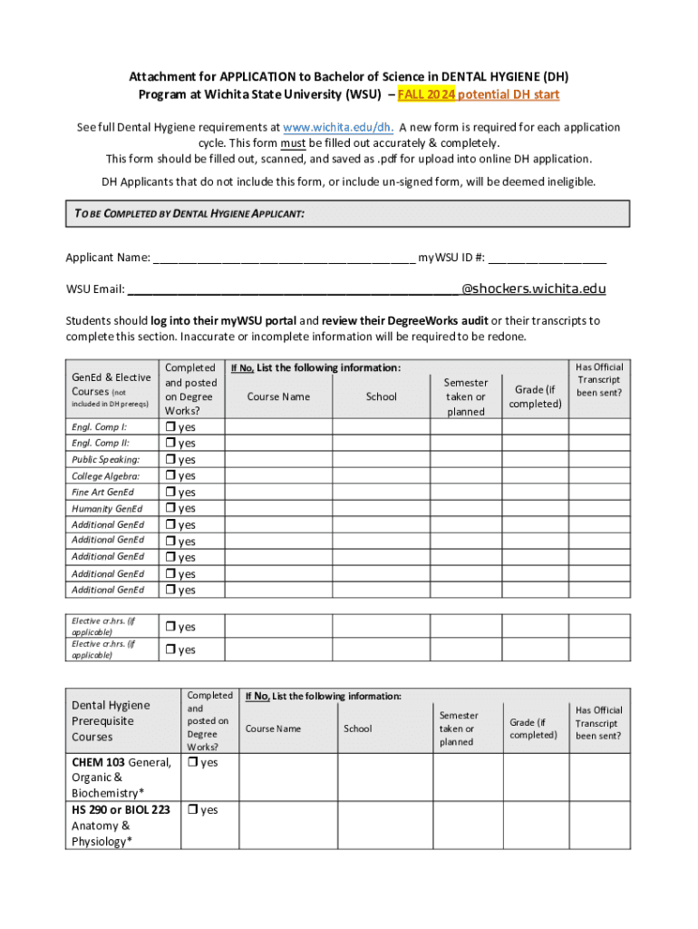 Fillable Online BS in Dental Hygiene Entry Level ProgramCourseLeaf