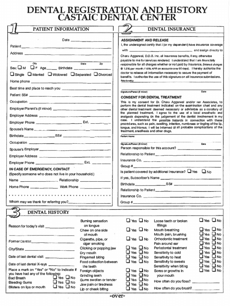 Fillable Online New Dental Form Castaic Dental Center revised