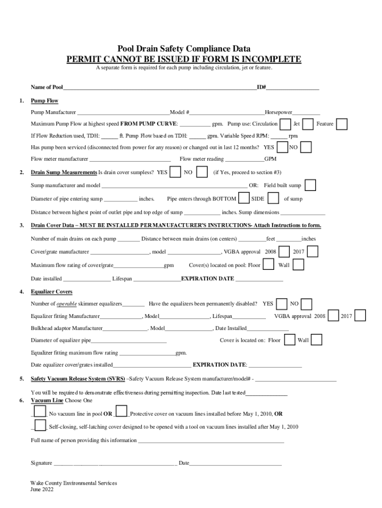 Fillable Online Pool Drain Safety Compliance Data Form Fax Email Print