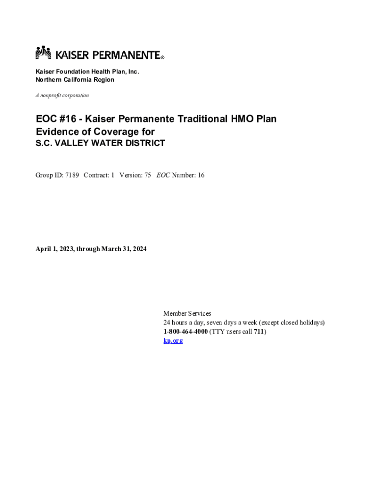 Fillable Online EOC 16 Kaiser Permanente Traditional HMO Plan